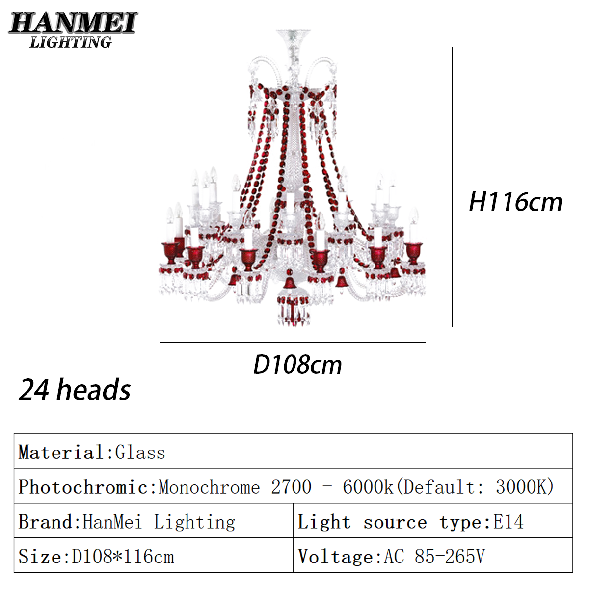Tête claire + rouge/24: D108 * H116m
