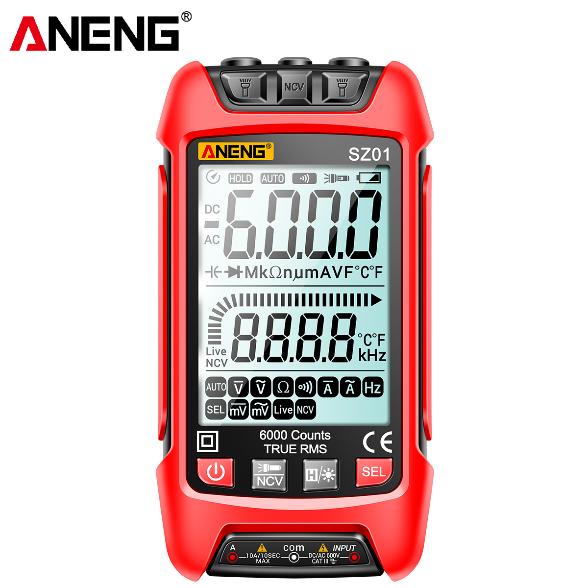 Цифровой мультиметр ANENG SZ01, 6000 отсчетов, True RMS, автоматический Электрический измеритель, тестеры транзисторов с сопротивлением и температурой