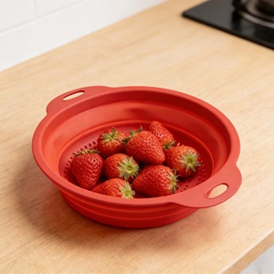 Panier égouttoir pliable en silicone, filtre à eau télescopique multifonctionnel pour cuisine domestique, idéal pour le lavage des légumes et des aliments - Product Image 4