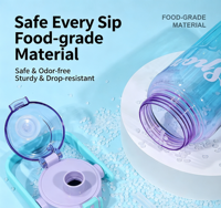 Bouteille d'eau en plastique de grande capacité 900 ml avec couvercle à ouverture facile, matériau de qualité alimentaire, poignée de transport pour le sport