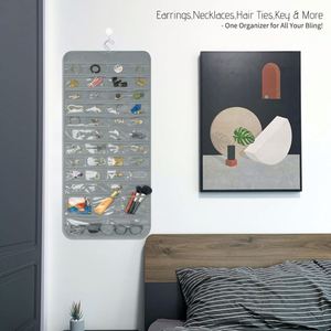 Organisateur de bijoux suspendu à 80 poches, sac de rangement double face avec cintre rotatif à 360° et fermeture éclair pour boucles d'oreilles et colliers - Product Image 6