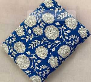 Hand Printed 100% Cotton Organic Woven Blue Floral Medium <b>Weight</b> Cotton Printed <b>Fabric</b> Yards Women Dress <b>Fabric</b> - Product Image 5
