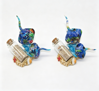Figurine en résine de raie, poisson tropical, décor océanique côtier, avec base en corail et globe de sable, ornement souvenir de plage
