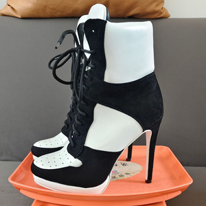 New Colors Sports Styles Women Stiletto Thin Heels Short Boots Big Size 47 Lace up Shoes Wide Fit <b>Ankle</b> Patchwork <b>Booties</b> - Product Image 5