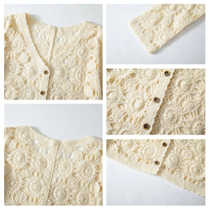 <span class=keywords><strong>Cardigan</strong></span> da donna lavorato a maglia con scollo a V sexy <span class=keywords><strong>traforato</strong></span>, stile europeo-americano, casual autunnale, monopetto, lavorato all'uncinetto - Product Image 6