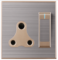 Prise murale 1 gang + 15A 3 broches avec interrupteur, en acier inoxydable, finition champagne, robuste, norme Bangladesh, Pakistan, Royaume-Uni, en promotion