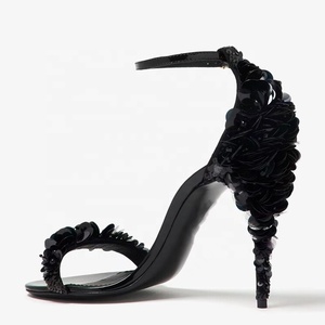 Sandales dorées à fleurs scintillantes pour femme, grande taille 46, à talon aiguille, bout pointu, avec bride cheville et bande unique, pour soirée - Product Image 2