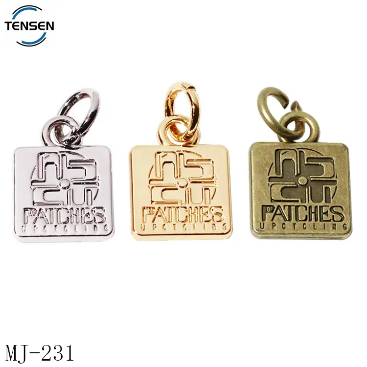 Custom square design bracelet tags fitting zinc alloy logo shoelace charms pendant for keyring accessory