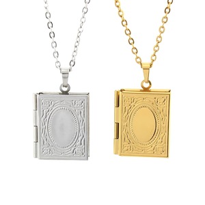 Stainless Steel Rectangular Photo <b>Locket</b> Necklace Book Design Mirror Finish Unisex Fashion Pendant Gift Jewelry - Product Image 1
