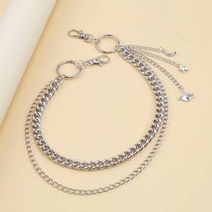 Cadena circular geométrica de doble capa para pantalones, colgante de estrella y luna, cadena para la cintura, estilo Punk, uso diario, aleación de zinc - Product Image 3