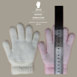 Màu rắn trẻ em 5 ngón tay Găng tay hai lớp nhiệt Acrylic dệt kim chống trượt - Product Image 4