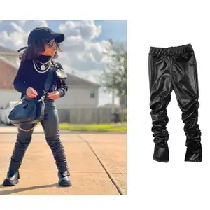 2021 dernière vente en gros enfants hiver automne Faux <span class=keywords><strong>cuir</strong></span> Leggings-noir bambin filles pantalons empilés ensemble peut ajouter Logo avec petit quantité minimale de commande - Product Image 1