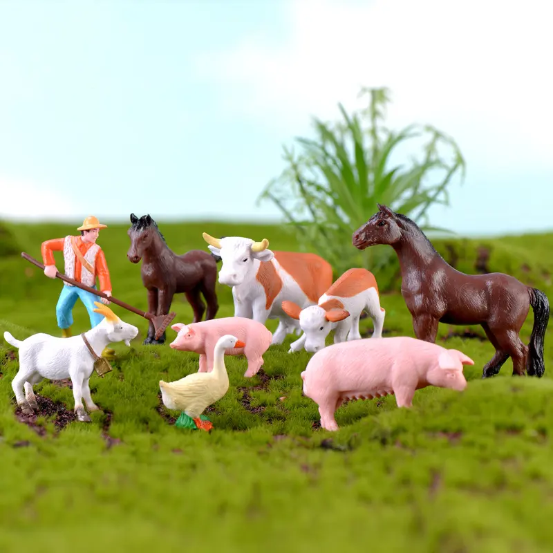 Desenhos animados DIY Farm Animal Figuras Diy Ornamentos PVC Artesanato Presentes Mini Brinquedo De Plástico Artesanato Para Jardim Conjuntos Home Desktop Decoração