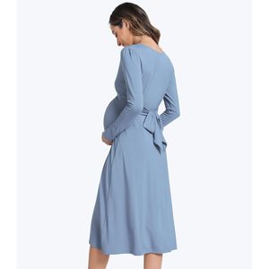 Vestido de Maternidad para Mujer, Cuello en V, Manga Larga, Corte en A, Cintura Imperio, Transpirable, Informal - Product Image 5