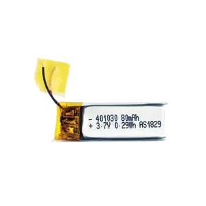 可充电锂聚合物电池401030 3.7V 80毫安时脂肪电池，具有UL1642/IEC62133/UN38.3认证