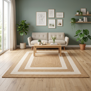 Modern Rectangle Novelty Patchwork Area Rug Red Orange Jute Braided Eco Friendly PET Friendly Non Slip Jute Backing Living Room - Product Image 3