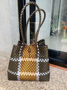 Premium Women's Woven <b>Tote</b> Handbag Handmade From Recycled <b>Plastic</b> Convenient Shopping Bag Novelty Design - Product Image 2