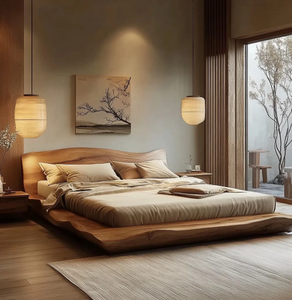 Cadre de lit de rangement en bois massif pur de style Wabi-Sabi, structure à mortaise et tenon, pour hôtel et maison d'hôtes japonais, modèle BF-01 Wabi-Sab - Product Image 1