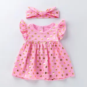 Robe de haute qualité pour filles, motif géométrique, or, à pois, robe de soirée pour bébé de 1 à 6 ans, robe princesse avec bandeau