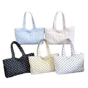 Gesteppte Baumwoll-Handtasche mit Polka Dots, Vintage-Tragetasche mit Reißverschluss, Schultertasche für Reisen und den täglichen Gebrauch - Product Image 4