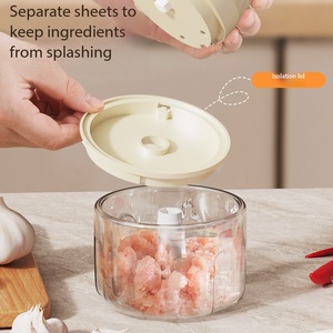 Mini <span class=keywords><strong>hachoir</strong></span> à <span class=keywords><strong>viande</strong></span> électrique en verre durable avec 3 lames anti-colmatage, pour aliments pour bébés et ail, idéal pour la cuisine domestique - Product Image 5