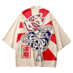Abrigo con estampado de zorro de nueve colas, camisa de Kimono japonés <span class=keywords><strong>para</strong></span> hombres y mujeres, ropa de calle Haori, ropa de calle de demonio de zorro, cárdigan Yukata, Tops - Product Image 2