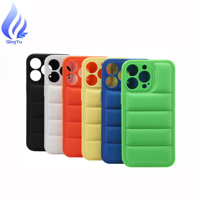 Wholesale Custom 3D PU Leather Sponge Jacket Puffer Phone Case for iPhone 11 12 13 14 15 Pro Max Shockproof Print Design Options