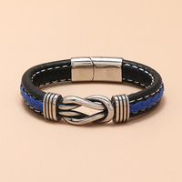 Bracelet pour homme en cuir bicolore simple avec fermoir magnétique en acier inoxydable - Bracelet tendance comme accessoire créatif