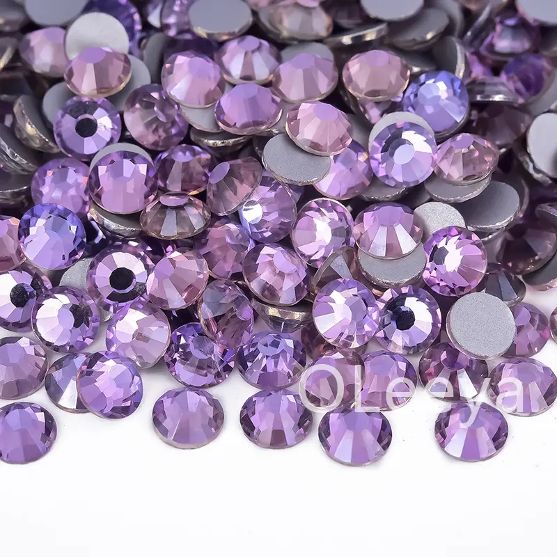 OLeeya Hot Selling Sparkle Purple Colors 12 to 16 Cuts Glass Crystals Flatback Non Hotfix Rhinestone for Garment Accessories