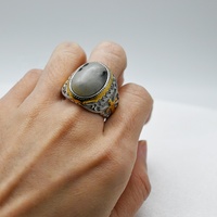 Vente en gros de bagues turques pour hommes faites à la main en acier inoxydable avec agate naturelle grise Bagues de bijoux islamiques turques