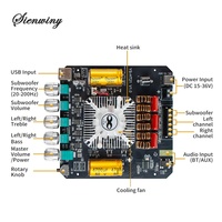 Carte d'amplification audio Bluetooth 2.1 canaux YS-HT21 TDA7498E 200W HiFi avec module amplificateur de subwoofer, réglage des aigus et des basses, entrée USB et AUX