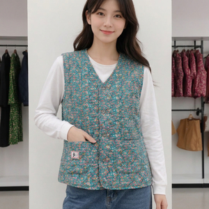 Gilet chaud pour femme, style chinois, col en V, boutonné sur le devant, doublé, avec empiècements patchwork sur le dos, idéal pour l'automne/hiver et le printemps - Product Image 1