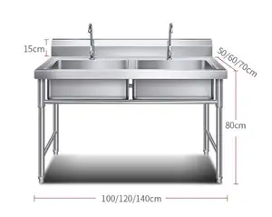 Roestvrij Staal Commerciële Industriële Wastafels Restaurant Keuken Grote Capaciteit Sink Met Stand Rack