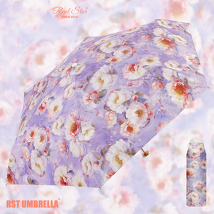 Mini paraguas pequeño con estampado de flores y estrellas reales, marco dorado, Anti UV, cinco pliegues, 6 costillas - Product Image 3