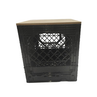 Caisse à lait pliable carrée en plastique de 16 pintes avec couvercle en bois