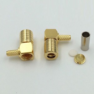 ขั้วต่อ SMB ตัวเมียมุมขวาของ SMBKW-1.5 (ชนิดจีบ50ohm)-ชุบทองสำหรับสาย RG316/RG174 H222 - Product Image 1