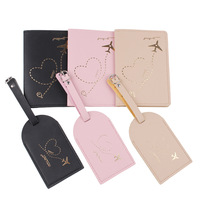 Ensemble porte-passeport et étiquette à bagages en PU à motif lettres souples, imperméable, ultra-léger, anti-perte, avec logo imprimable