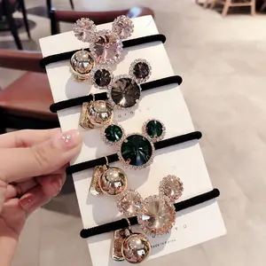 Dongdaemun-accesorios creativos para el cabello para mujer, de Corea del Sur, cristal de diamante completo, mickey, moda, cuerda para el pelo, accesorios para el cabello