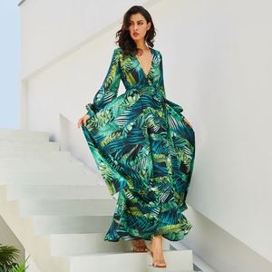 Nuovi abiti da donna manica lunga <span class=keywords><strong>stampa</strong></span> a sbuffo floreale <span class=keywords><strong>tropicale</strong></span> Sexy Maxi abito da donna abiti Casual da donna - Product Image 2