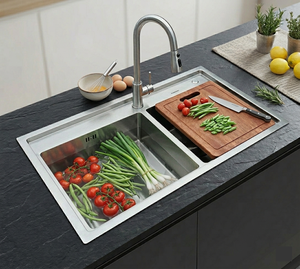 Évier de cuisine professionnel en acier inoxydable 304 fait main, double bac à montage sous plan avec revêtement insonorisant - Product Image 5