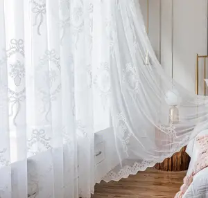 Современная легкая роскошная белая оконная занавеска с вышивкой для гостиной, спальни, балкона, эркера, принцессы, французская кружевная марлевая занавеска fi