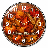 Horloge murale ronde en verre de 30 cm, cadran imprimé Noël et Halloween, horloges suspendues pour la cuisine, le bureau, le café, le bar, la décoration de la maison