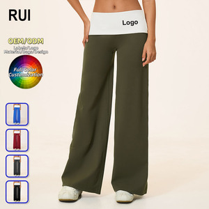 Pantalon de yoga taille haute à jambes larges RUIQUWIN avec logo personnalisé, vêtements de sport grande taille ODM OEM, coupe ample et respirante pour femmes - Product Image 1