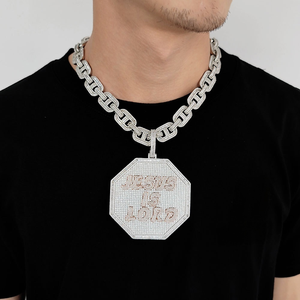 Colgante Octagonal de Moissanita con Inicial VVS, Medallón de Alfabeto de Plata 925, Amuleto Personalizado Estilo Hip Hop Bling, Certificado GRA, Pasa Prueba - Product Image 3