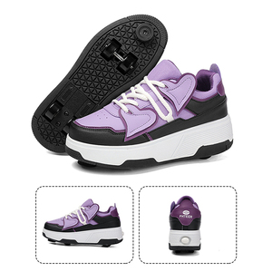 <span class=keywords><strong>Pattini</strong></span> a rotelle unisex viola e neri a 2/4 ruote, stile cuore, scarpe con ruote deformabili per adolescenti - Product Image 3