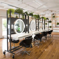Miroir de maquillage moderne rond à LED en métal pour salon de coiffure Station de coiffure légère pour salon de coiffure