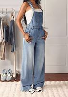 Combinaison décontractée en jean bleu délavé mi-taille en viscose/coton pour femme, style Y2K rétro avec boutons, idéale pour l'été