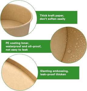 ชามกระดาษคราฟท์แบบใช้แล้วทิ้งรักษ์โลก พิมพ์โลโก้ได้ตามต้องการ พร้อมฝาปิด สำหรับอาหารกลางวัน อาหารจานด่วน อาหารแบบนำกลับบ้าน และสลัด - Product Image 3
