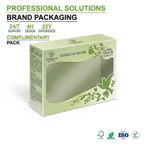 Boîte cadeau personnalisée avec logo vert <span class=keywords><strong>et</strong></span> fenêtre transparente pour produits de beauté naturels <span class=keywords><strong>et</strong></span> présentation de la marque Veridian Botanics, emballage en vrac - Product Image 1