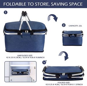 Panier de pique-nique avec sac isotherme, sac glacière portable, pliable et étanche, en aluminium, 26 l - Product Image 2